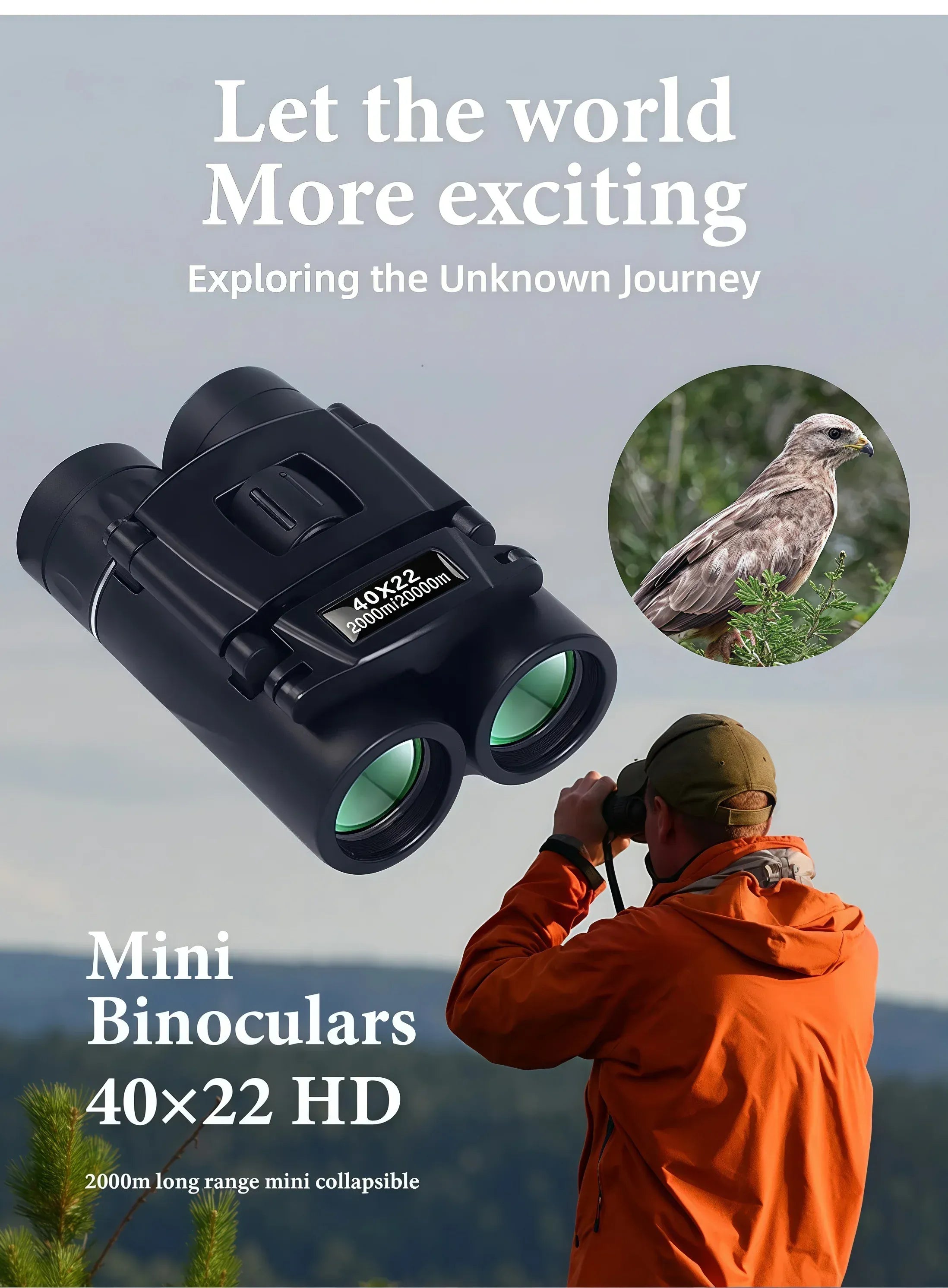 22x40 HD Binoculars for Adults, 2000M Long Range - BAK4 FMC, Compact & Waterproof for Hunting, Bird Watching, Camping