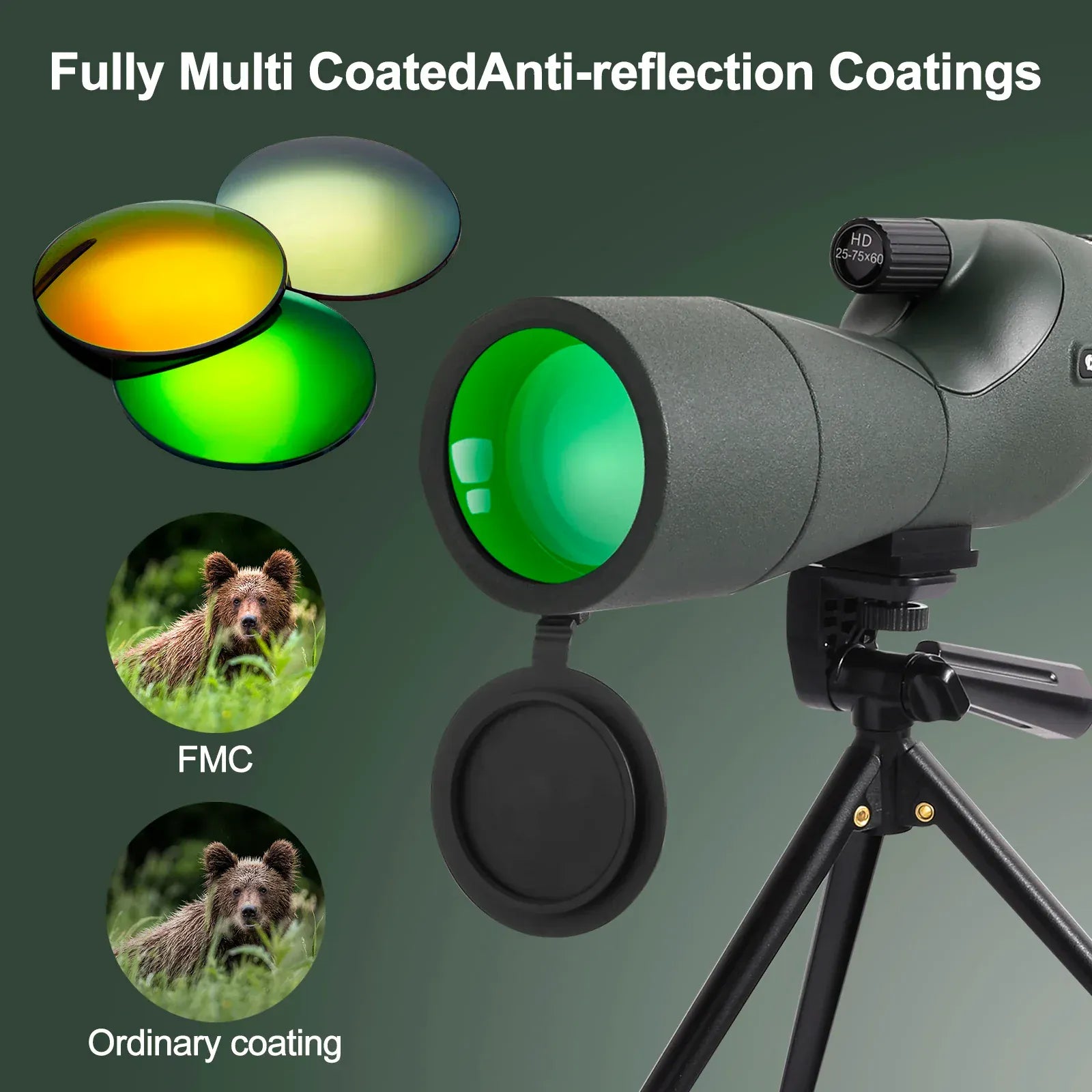 25-75x60 Binoculars Powerful Zoom Monoculars Waterproof With Tripod Birdwatching Target Shooting Outdoor Travel Camping Use