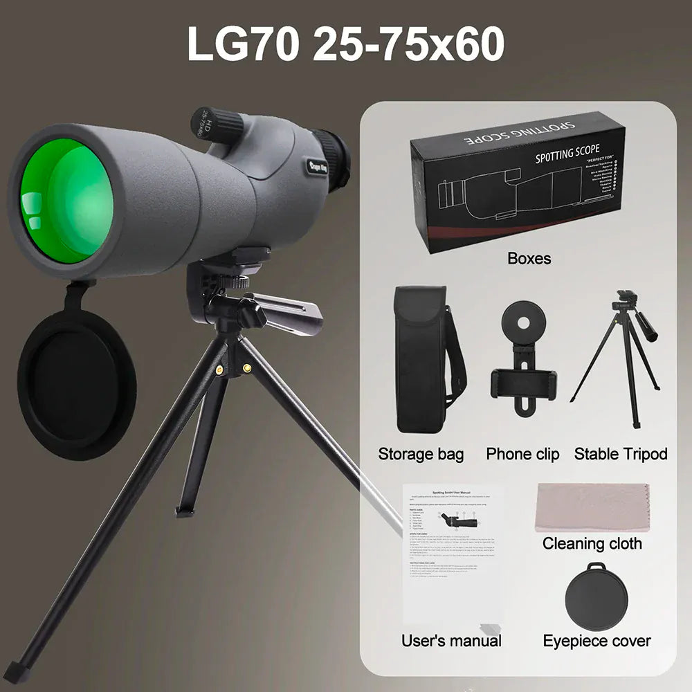 25-75x60 Binoculars Powerful Zoom Monoculars Waterproof With Tripod Birdwatching Target Shooting Outdoor Travel Camping Use