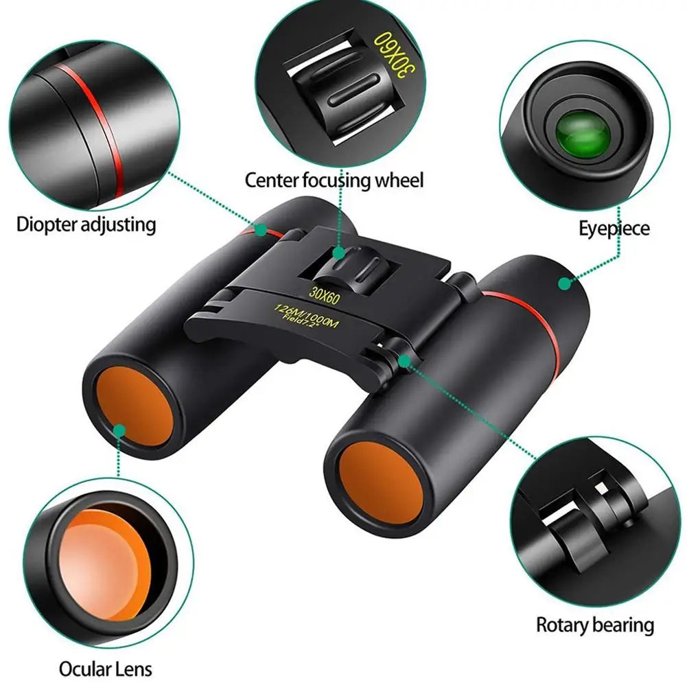 30X60 High Definition Foldable Binoculars - Outdoor High Magnification Low Light Night Vision Portable Lightweight Binoculars
