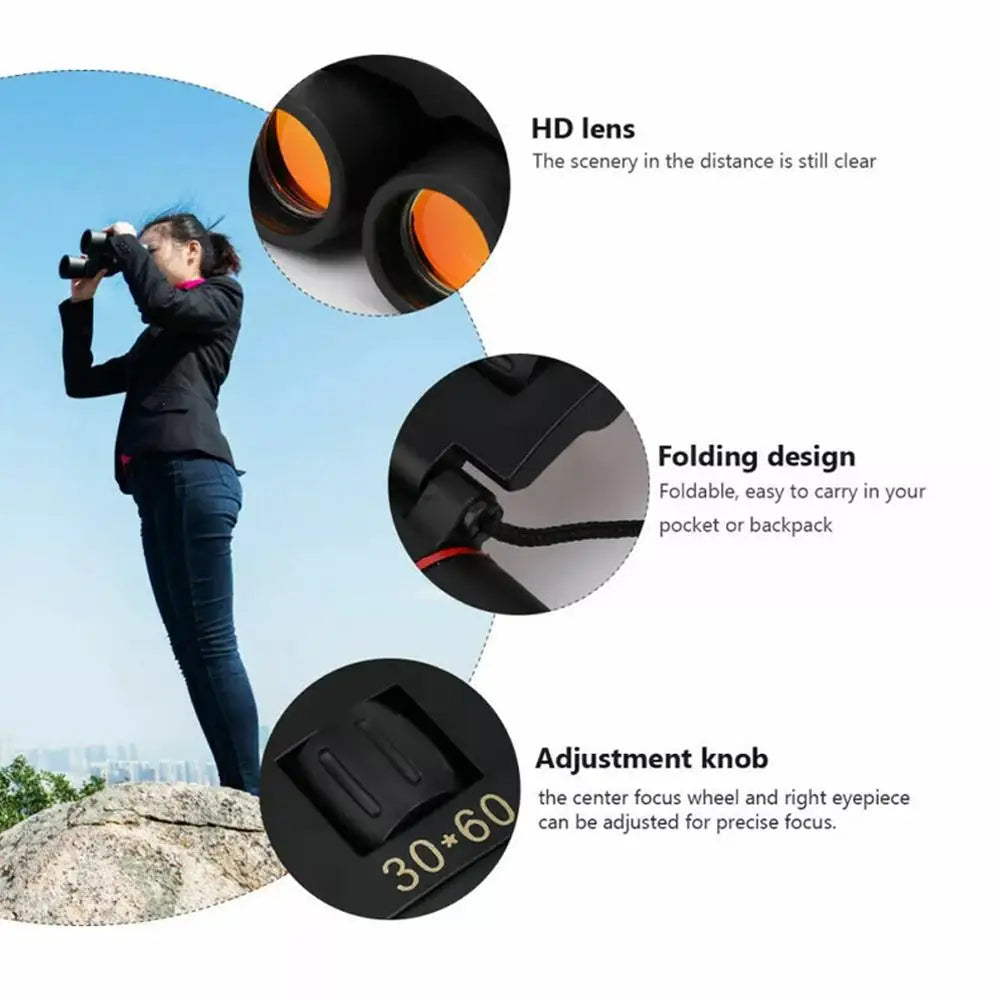 30X60 High Definition Foldable Binoculars - Outdoor High Magnification Low Light Night Vision Portable Lightweight Binoculars