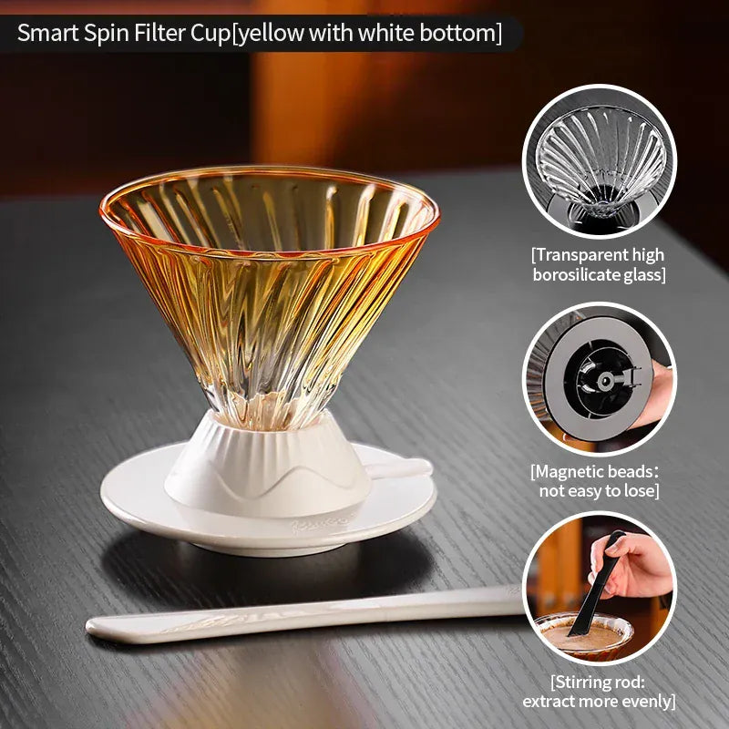 Bincoo Coffee Filter Cup Smart Filter Glass Filter Hand Brew Funnel with Stirrer Coffee Utensil Espresso Cold Brew Reusable Cone