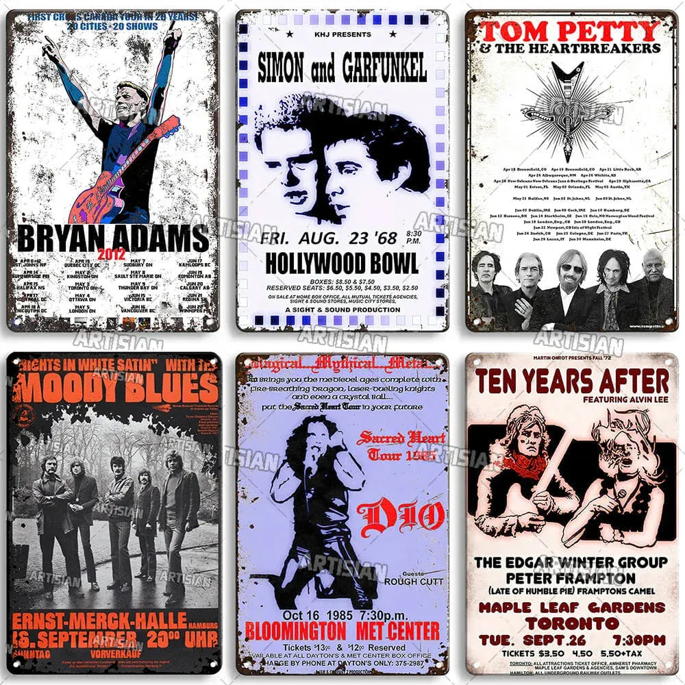 ARTISIAN Classic Rock Music Metal Tin Sign Home Bar Wall Decorative Weathered Metal Plaque Cafe Metal Sign Art Industrial Decor