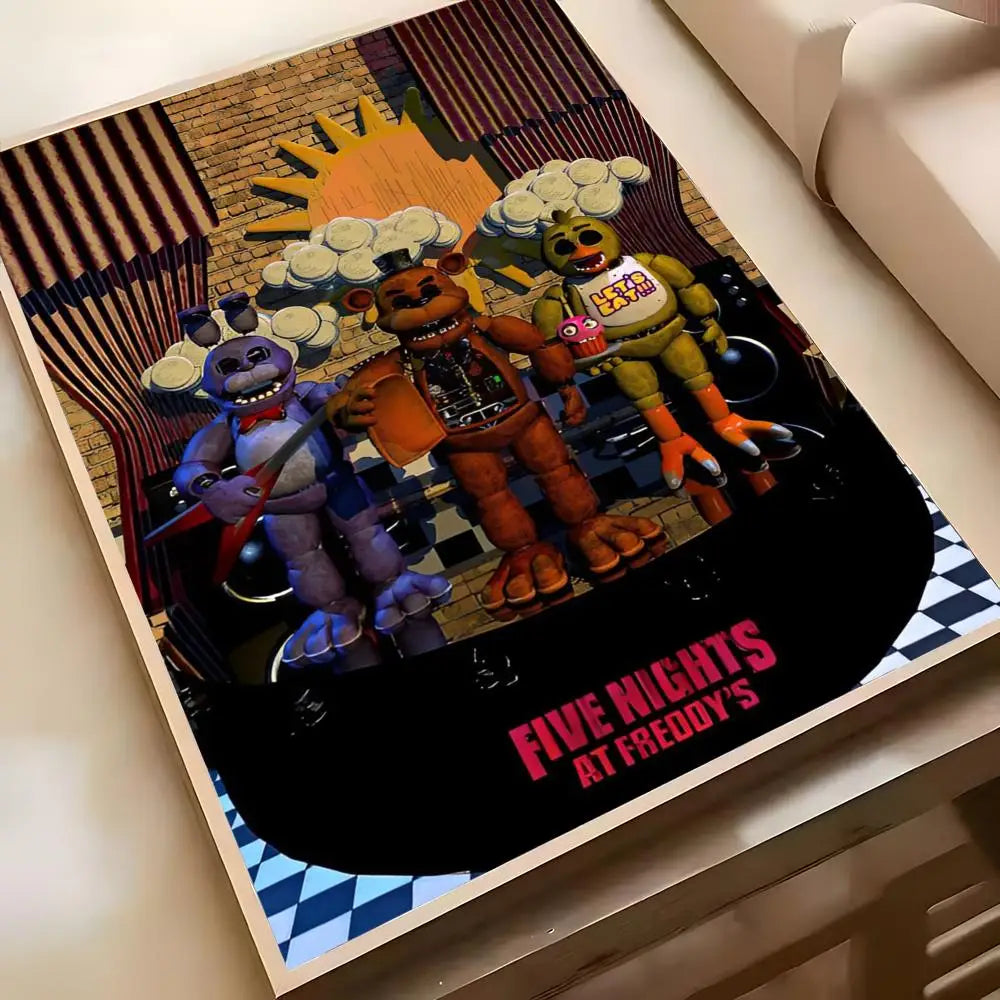 Fnaf Five-nights-At-Freddys Game Poster Poster Waterproof HD Wall Art Decal Self-Adhesive Aesthetic Decor For Home Living