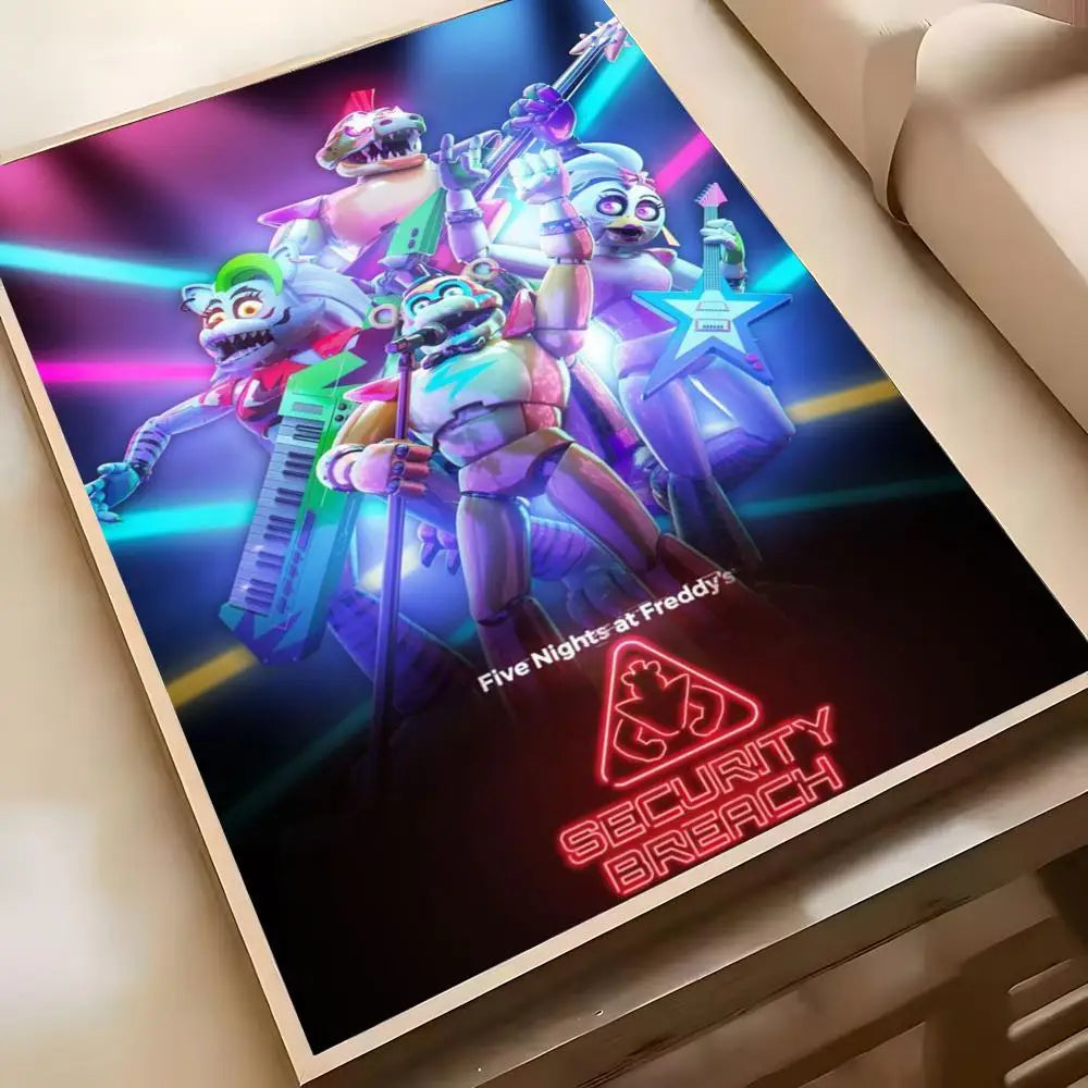 Fnaf Five-nights-At-Freddys Game Poster Poster Waterproof HD Wall Art Decal Self-Adhesive Aesthetic Decor For Home Living