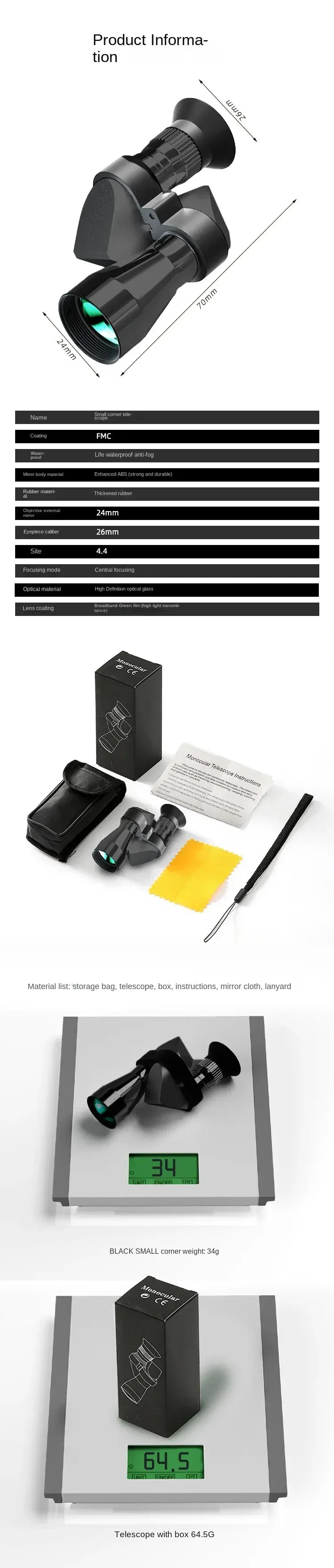 Portable high-definition monocular telescope